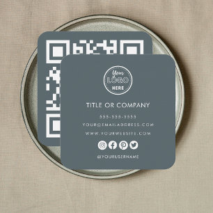 Minimalist Professional Logo Qr Code Navy Square Business Card