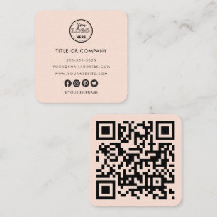 Minimalist Professional Logo Qr Code Soft Peach Square Business Card