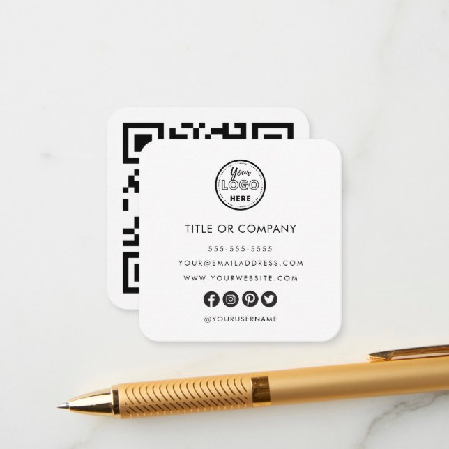 Minimalist Professional Logo Qr Code White Enclosure Card (Front/Back In Situ)