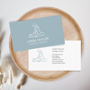 Minimalist Professional Massage Therapist Blue Business Card