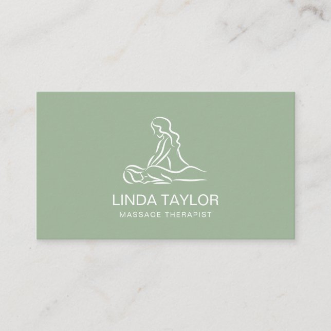 Minimalist Professional Massage Therapist Sage  Business Card (Front)