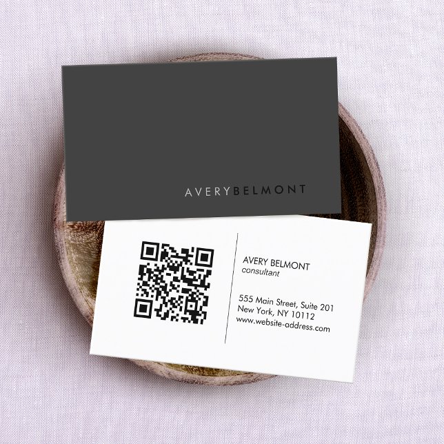 Minimalist Professional Modern Black QR Code Business Card (simple black business card with QR code)