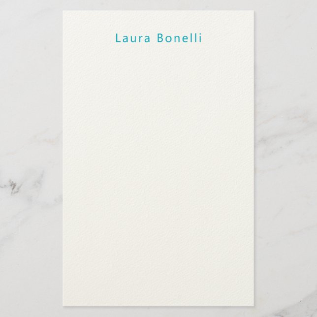 Minimalist Professional Modern Name Azure Blue Stationery (Front)