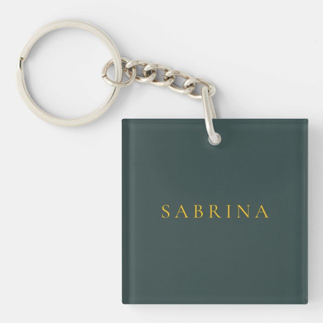 Minimalist Professional Modern Name Dusty Green Key Ring (Front)