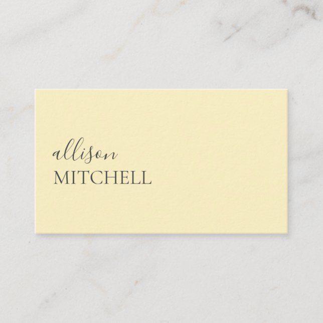 Minimalist Professional Modern Pastel Yellow Business Card (Front)