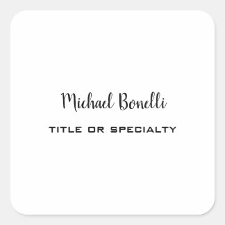 Minimalist Professional Modern Plain Black White Square Sticker
