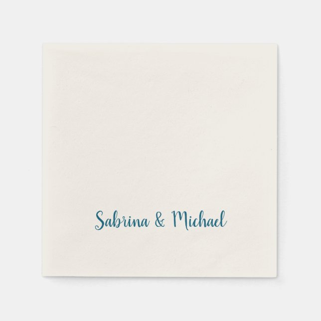 Minimalist Professional Modern Plain Blue & Ecru Napkin (Front)