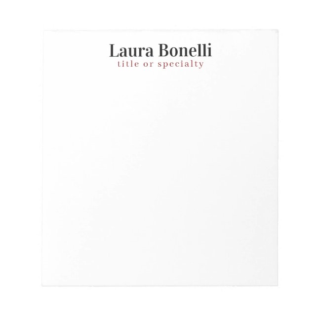 Minimalist Professional Modern Plain Name Title Notepad (Front)