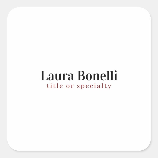 Minimalist Professional Modern Plain Name Title Square Sticker (Front)