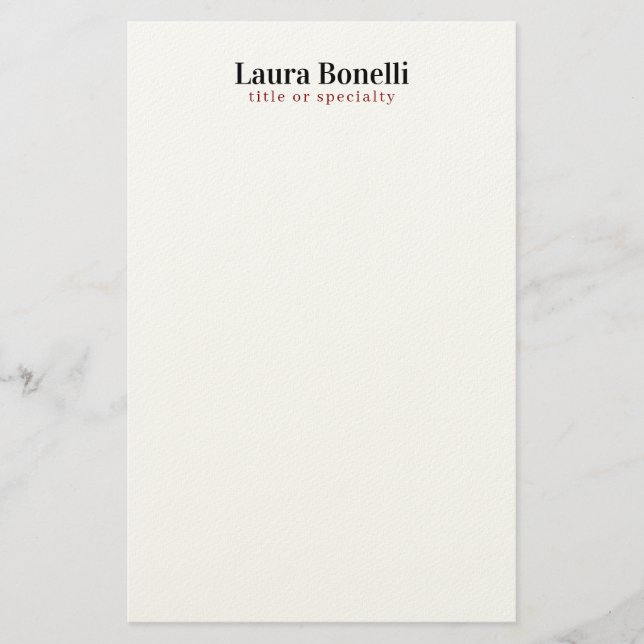 Minimalist Professional Modern Plain Name Title Stationery (Front)