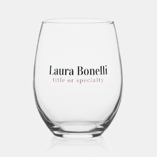 Minimalist Professional Modern Plain Name Title Stemless Wine Glass