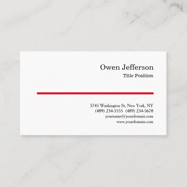 Minimalist Professional Modern Plain Red White Business Card (Front)