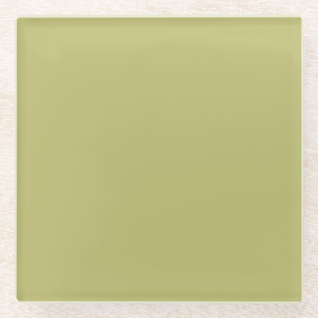 Minimalist Professional Modern Solid Olive Green Glass Coaster (Front)
