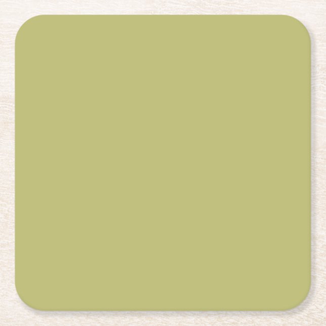 Minimalist Professional Modern Solid Olive Green Square Paper Coaster (Front)