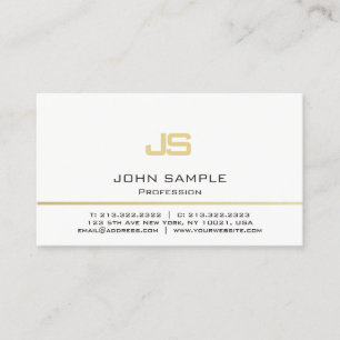 Minimalist Professional Modern White Gold Monogram Business Card