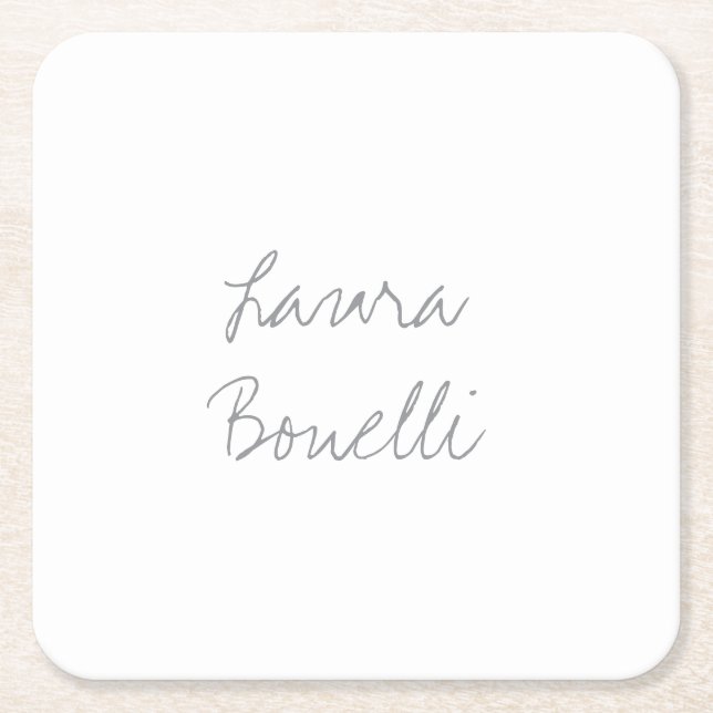 Minimalist Professional Modern Your Name Square Paper Coaster (Front)