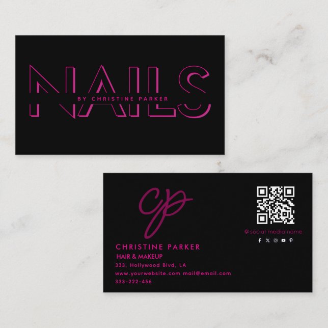 Minimalist professional nails monogram  Qr code  Business Card (Front/Back)