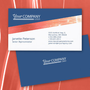 Minimalist, Professional Navy Blue, Coral Company Business Card