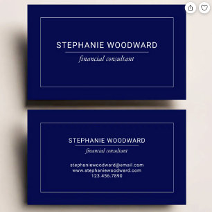 Minimalist Professional Navy Blue White Border Business Card