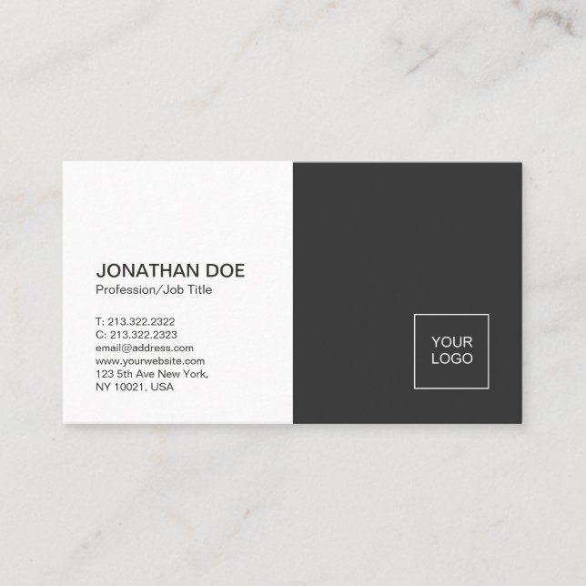 Minimalist Professional Plain Black White Elegant Business Card (Front)