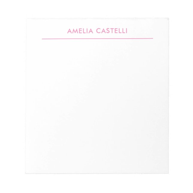 Minimalist Professional Plain Pink White Notepad (Front)