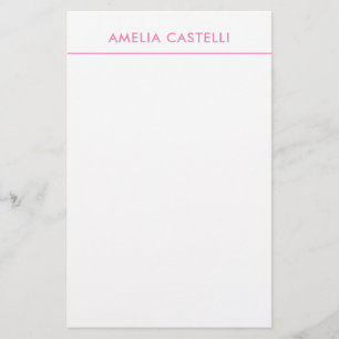 Minimalist Professional Plain Pink White Stationery