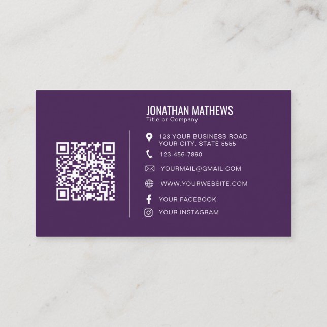 Minimalist Professional Purple Company Logo QR Business Card (Back)