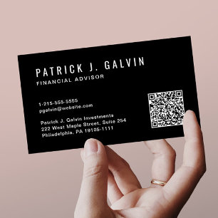Minimalist Professional QR Code Black Business Card