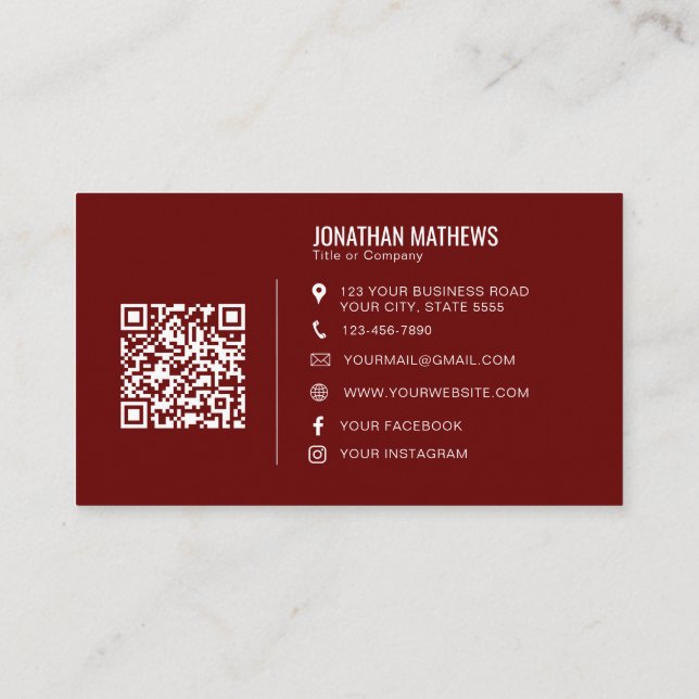 Minimalist Professional Red Company Logo QR Code Business Card (Back)