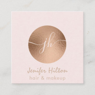 Minimalist professional rose gold circle monogram square business card
