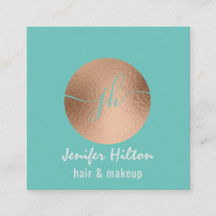 Minimalist professional rose gold circle monogram square business card