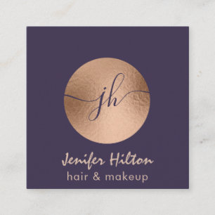 Minimalist professional  rose gold circle monogram square business card