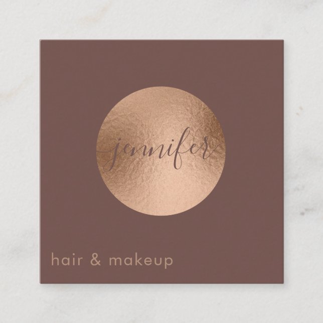 Minimalist professional  rose gold foil circle square business card (Front)