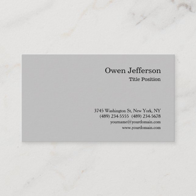 Minimalist Professional Simple Modern Plain Grey Business Card (Front)