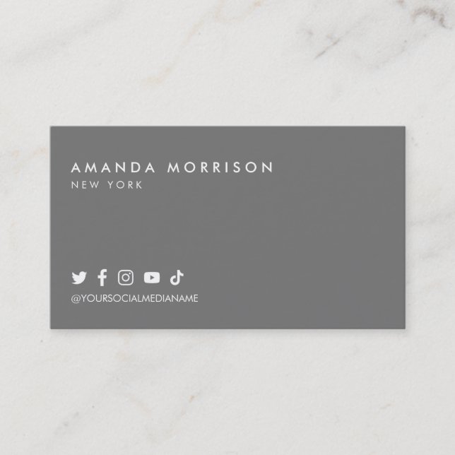 Minimalist Professional Social Media Dark Grey Business Card (Front)