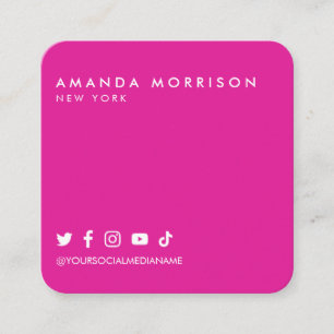 Minimalist Professional Social Media Hot Pink Square Business Card