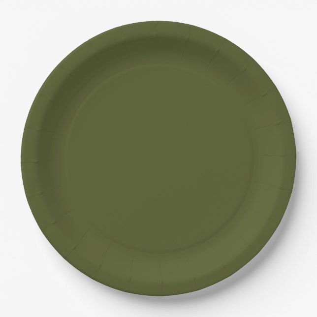 Minimalist Professional Solid Army Green Colour Paper Plate (Front)