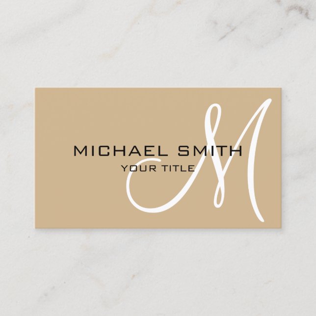 Minimalist Professional Tan Monogram Business Card (Front)