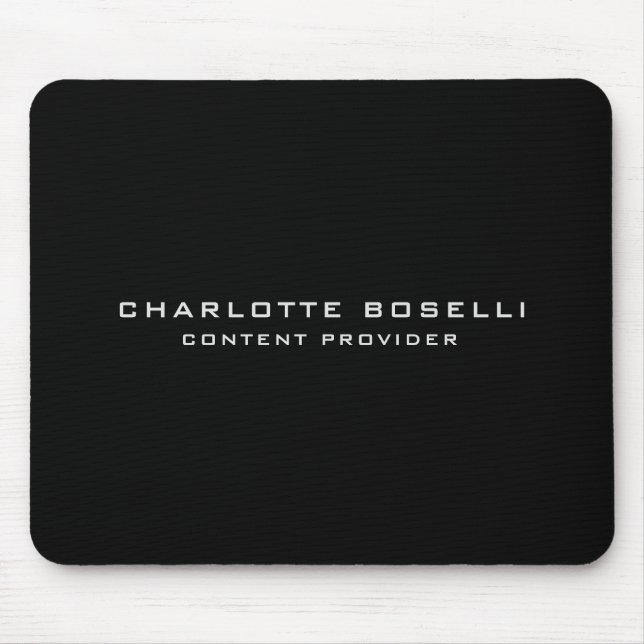 Minimalist Professional Your Name Title Black Mouse Mat (Front)