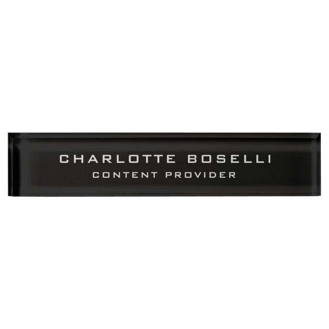 Minimalist Professional Your Name Title Black Nameplate (Front)