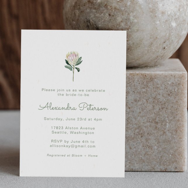 Minimalist Protea Flower Boho Pastel Bridal Shower Invitation (Creator Uploaded)