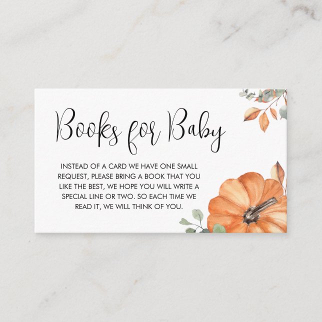 Minimalist Pumpkin Baby Shower Books for Baby Enclosure Card (Front)