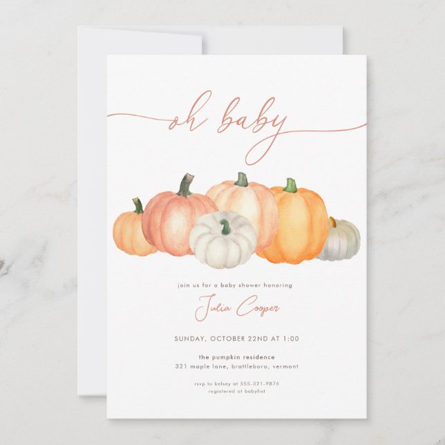 Minimalist Pumpkin Baby Shower Invitation  (Front)