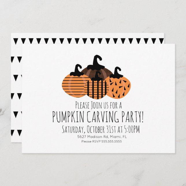Minimalist Pumpkin Carving Geometric Pumpkin Invit Invitation (Front/Back)