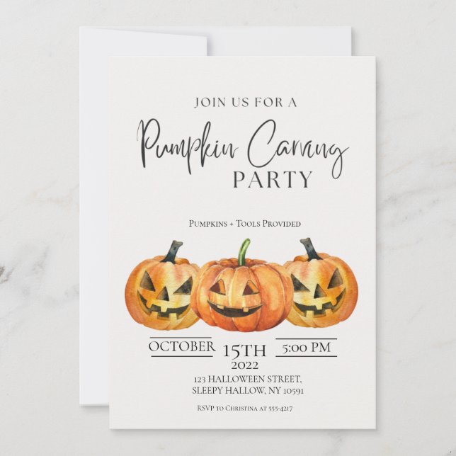 Minimalist Pumpkin Carving Party Invitation (Front)