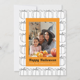 Minimalist Pumpkin Happy Halloween 1 Photo Holiday Card