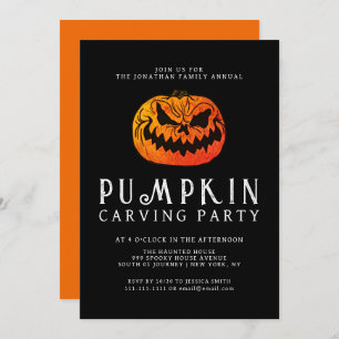 Minimalist Pumpkin Spooky Carving Party Halloween Invitation