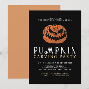 Minimalist Pumpkin Spooky Carving Party Halloween Invitation