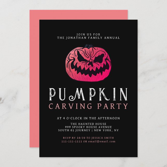 Minimalist Pumpkin Spooky Carving Party Halloween Invitation (Front/Back)