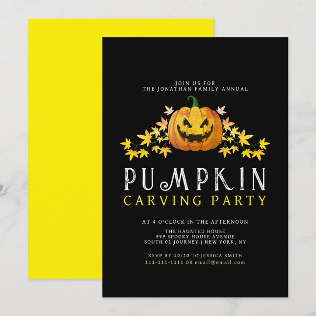 Minimalist Pumpkin Spooky Carving Party Halloween Invitation (Front/Back)